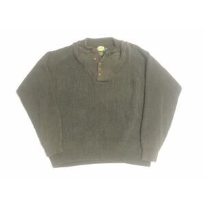 Vintage Cabelas Chunky Knit Pullover Sweater Sz XL Button Neck Green Cotton GUC
